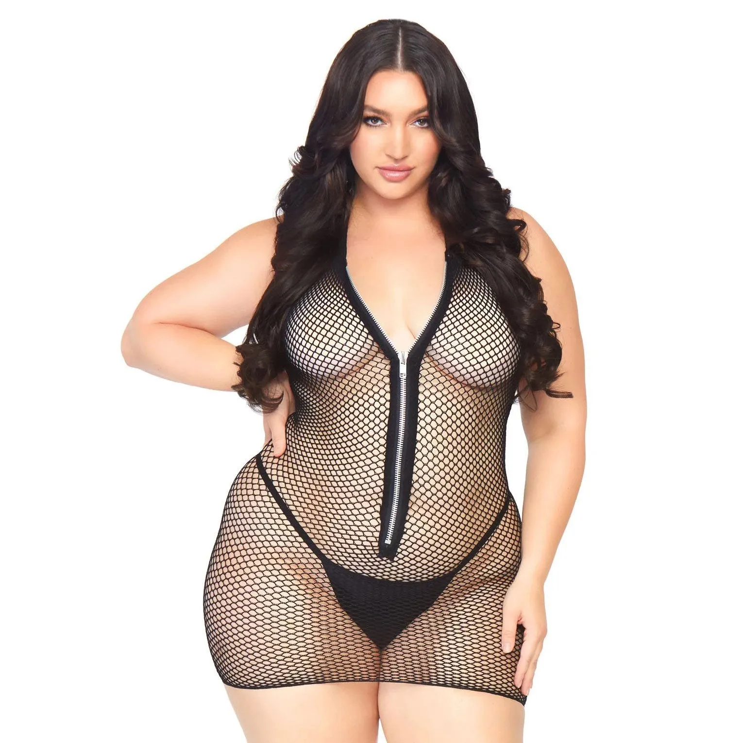 Leg Avenue Fishnet Zip Up Dress Plus Size UK 14 to 18