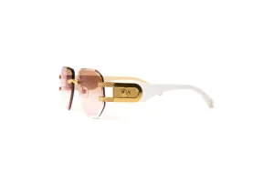 LEGEND 24KT Gold & White Wood Sunglasses, Gradient Brown Aviator Lenses