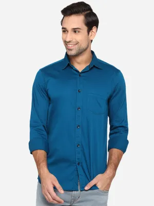 Legion Blue Solid Slim Fit Semi Casual Shirt | JadeBlue