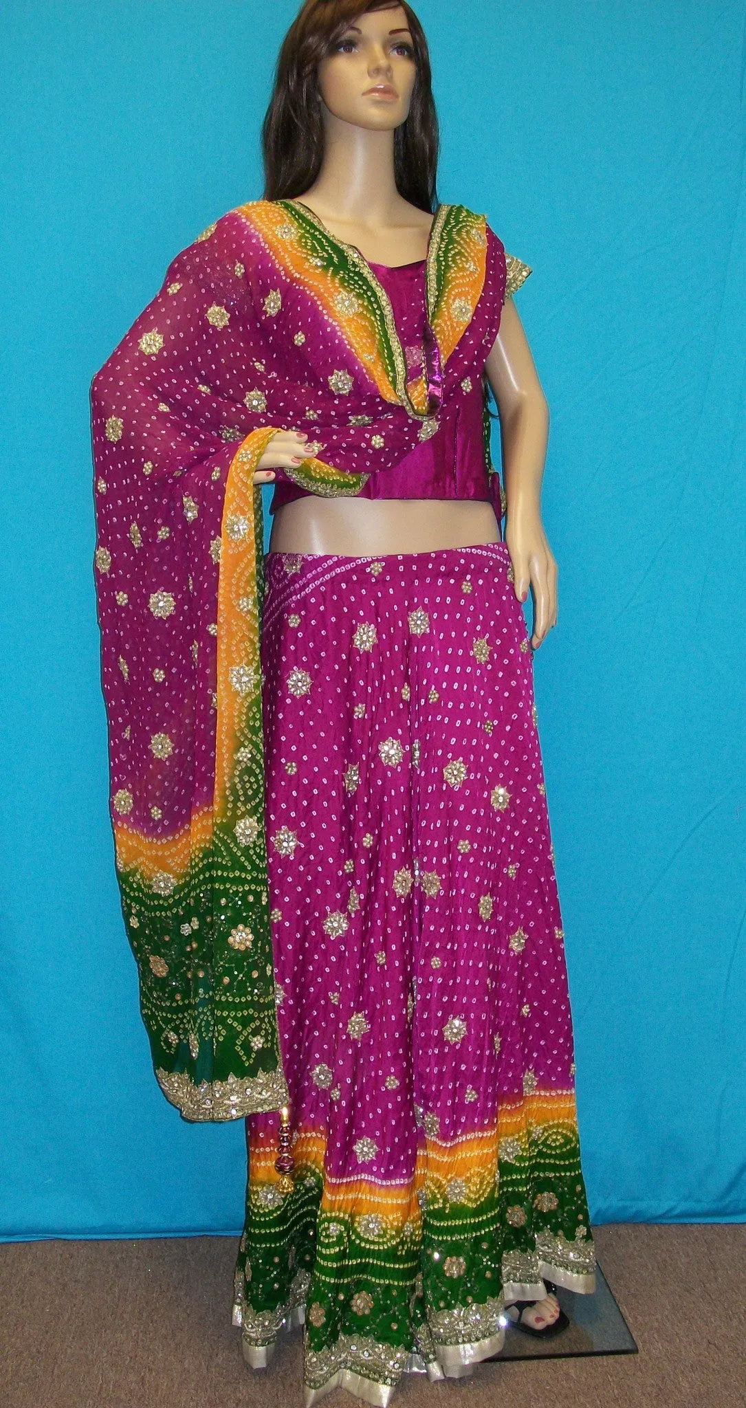 Lehenga 2472 Jaipuri Bandhini Fuchsia Shieno Sarees