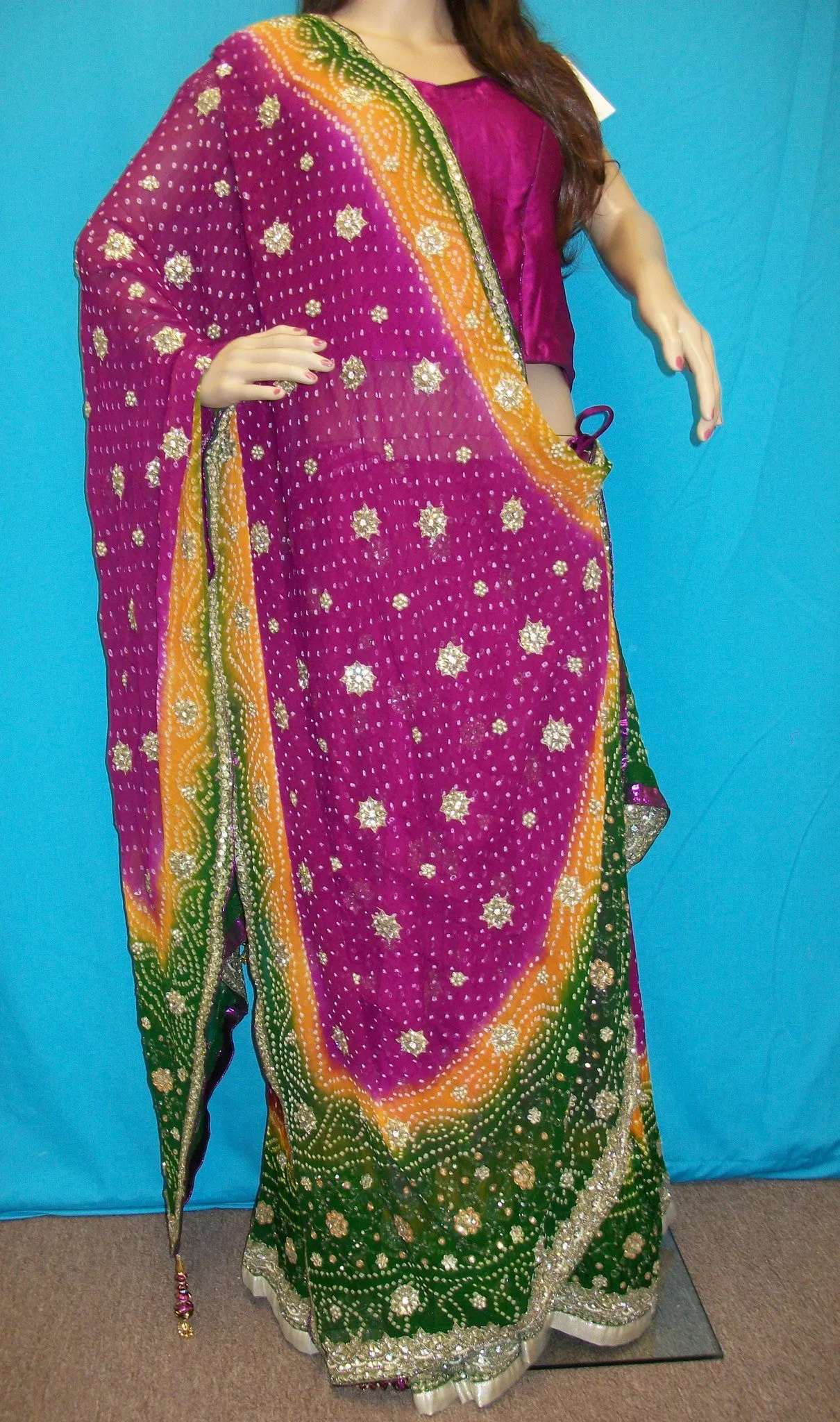 Lehenga 2472 Jaipuri Bandhini Fuchsia Shieno Sarees