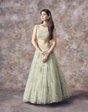 Lehenga Choli In Mint Green Color with Satin Blouse and Dupatta