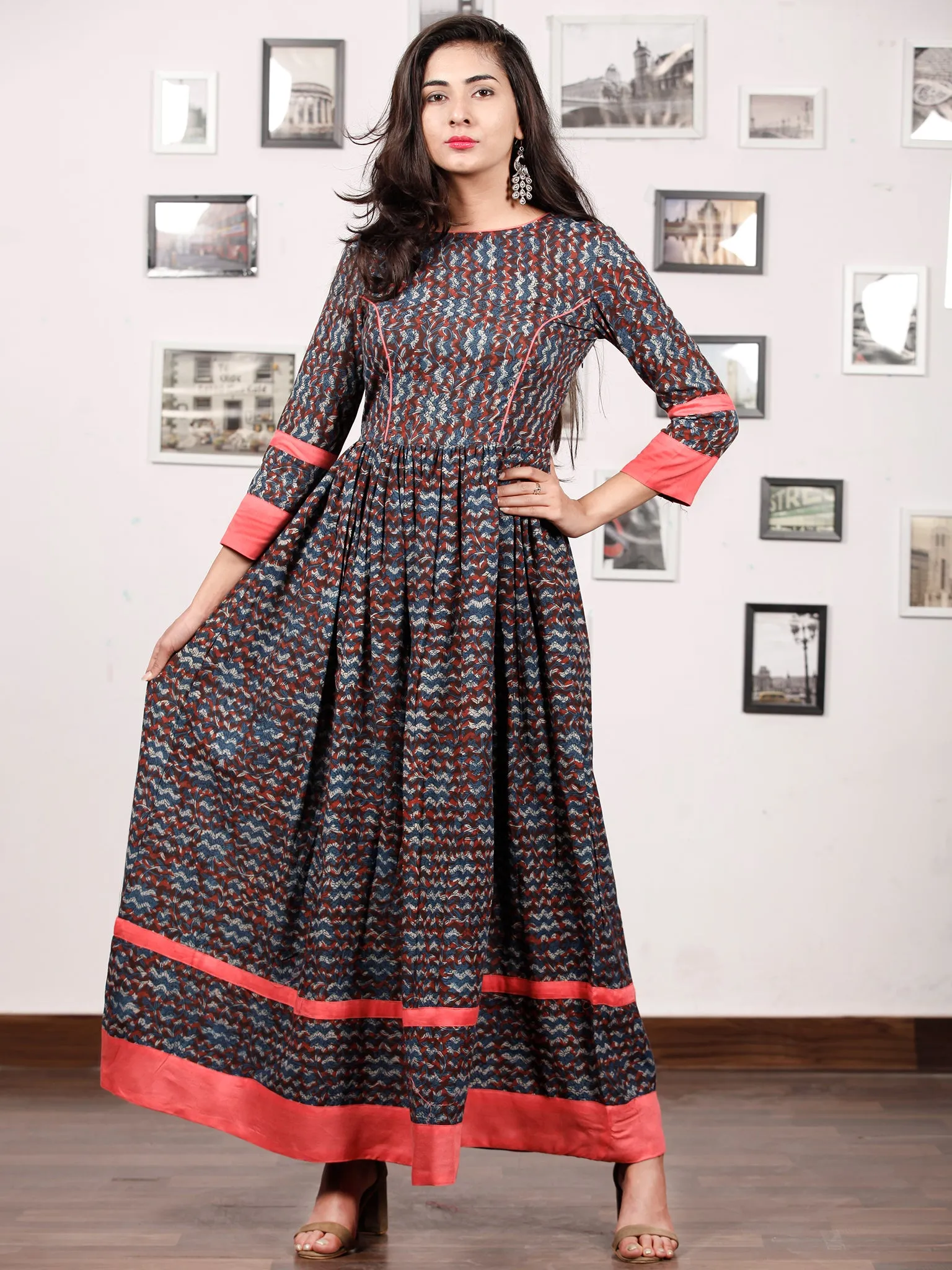 LEHERIYA LYRIC - Hand Block Printed Cotton Long Dress With Back Details  - D136F1366