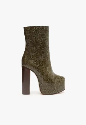 Leighton Crocodile-Embossed Leather Bootie