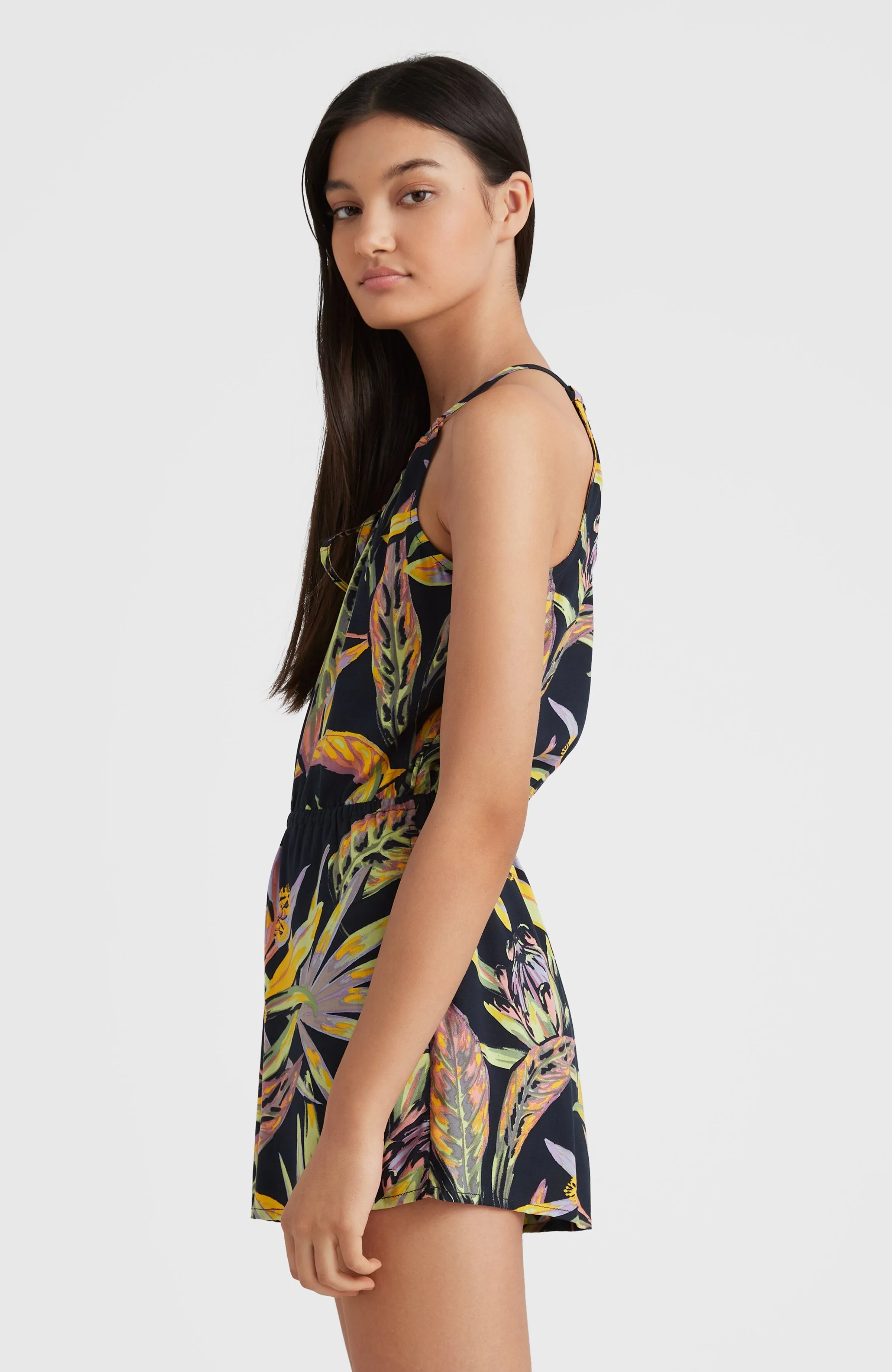 Leina Playsuit | Black Tropical Flower