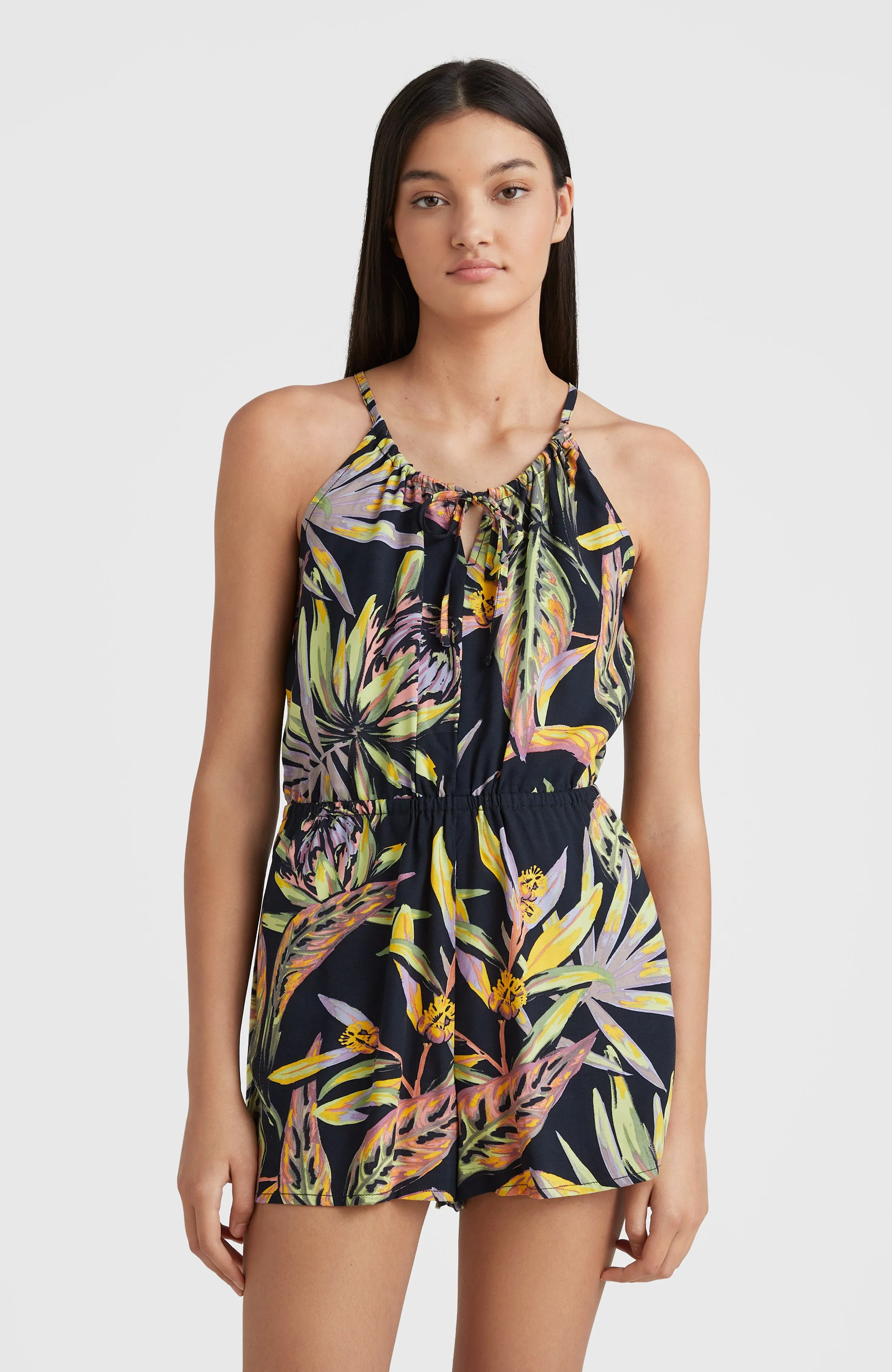 Leina Playsuit | Black Tropical Flower