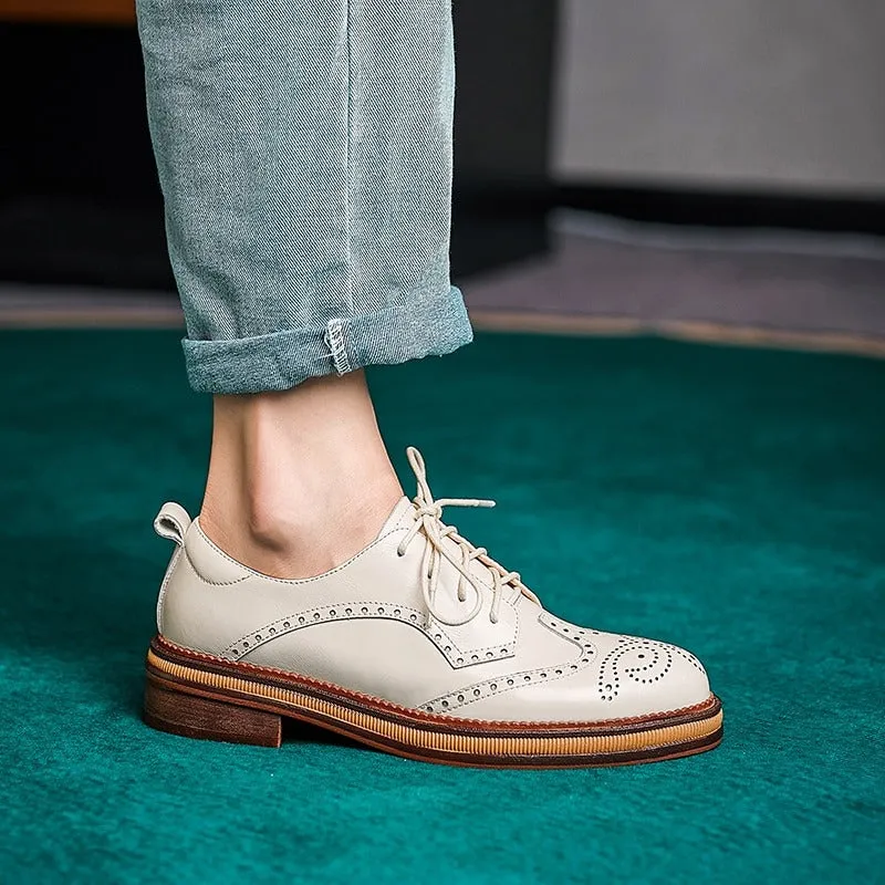 Leisure Brogues Vintage Lace-up Vegan Leather Flats Shoes