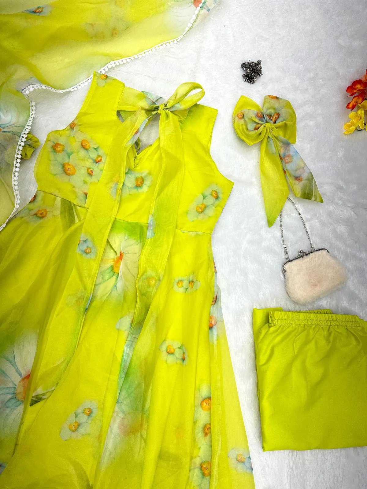 Lemon Green Color Digital Printed Anarkali Suit