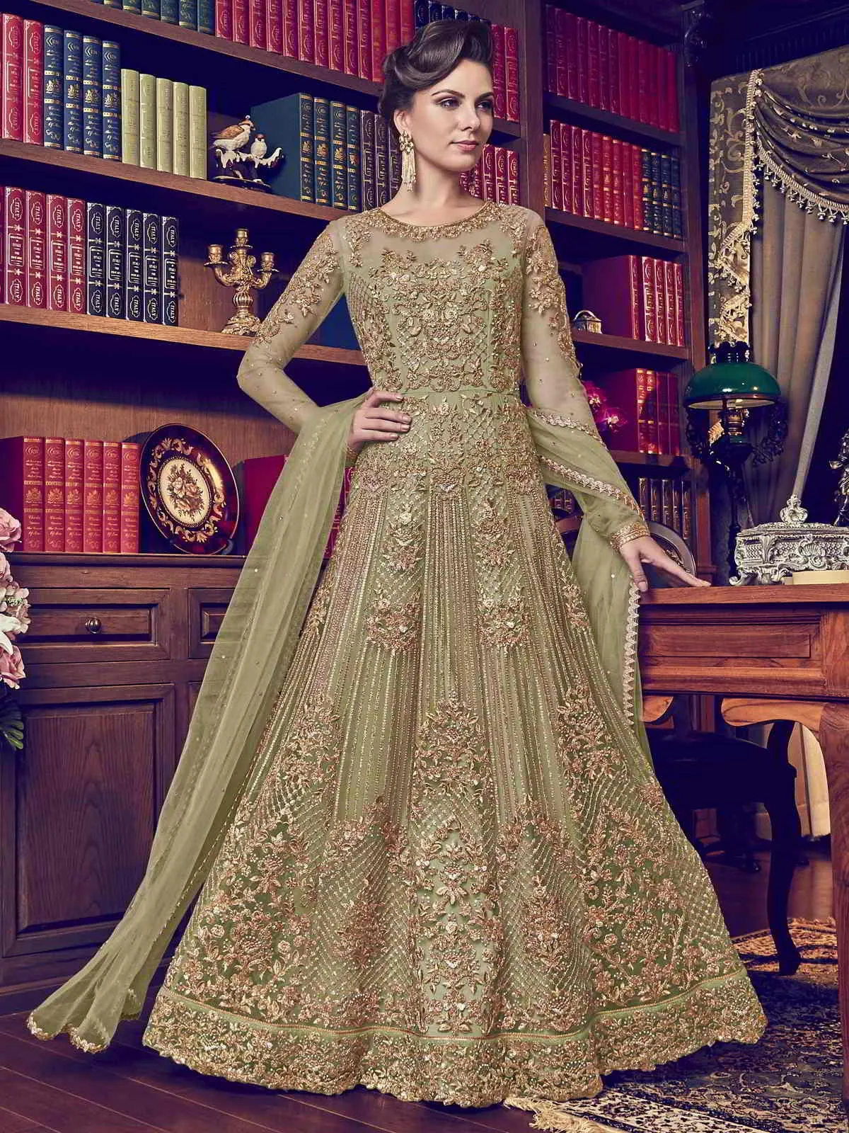 Lemon Green Embroidered Designer Bridal Anarkali Suit