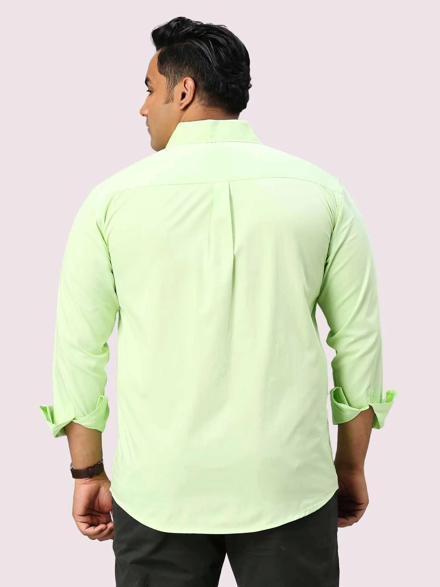 Lemon Green Solid Pure Cotton Full Sleeve Shirt Men's Plus Size