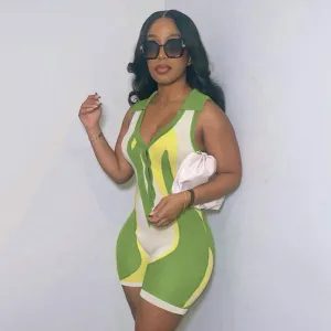 Lemon-Lime Block Art Playsuit