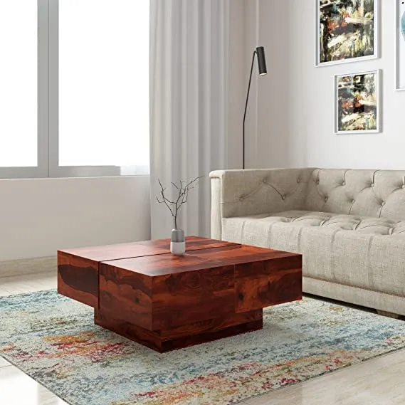 Lemon Tree Furniture Torpe Solid Sheesham Wood Square Coffee Table with Smooth Finish | Classy Look for Your Living Room |Made Materials