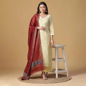 Lemon Woven Design Cotton Silk Blend Unstitched Suit Co-ords Set