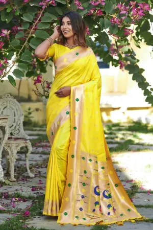 Lemon Yellow Banarasi Silk  Saree