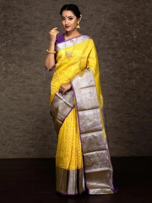 Lemon Yellow Designer Kanjivaram Silk Saree