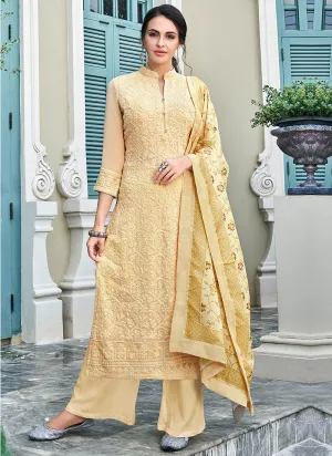 Lemon Yellow Lucknowi Embroidered Pants Suit