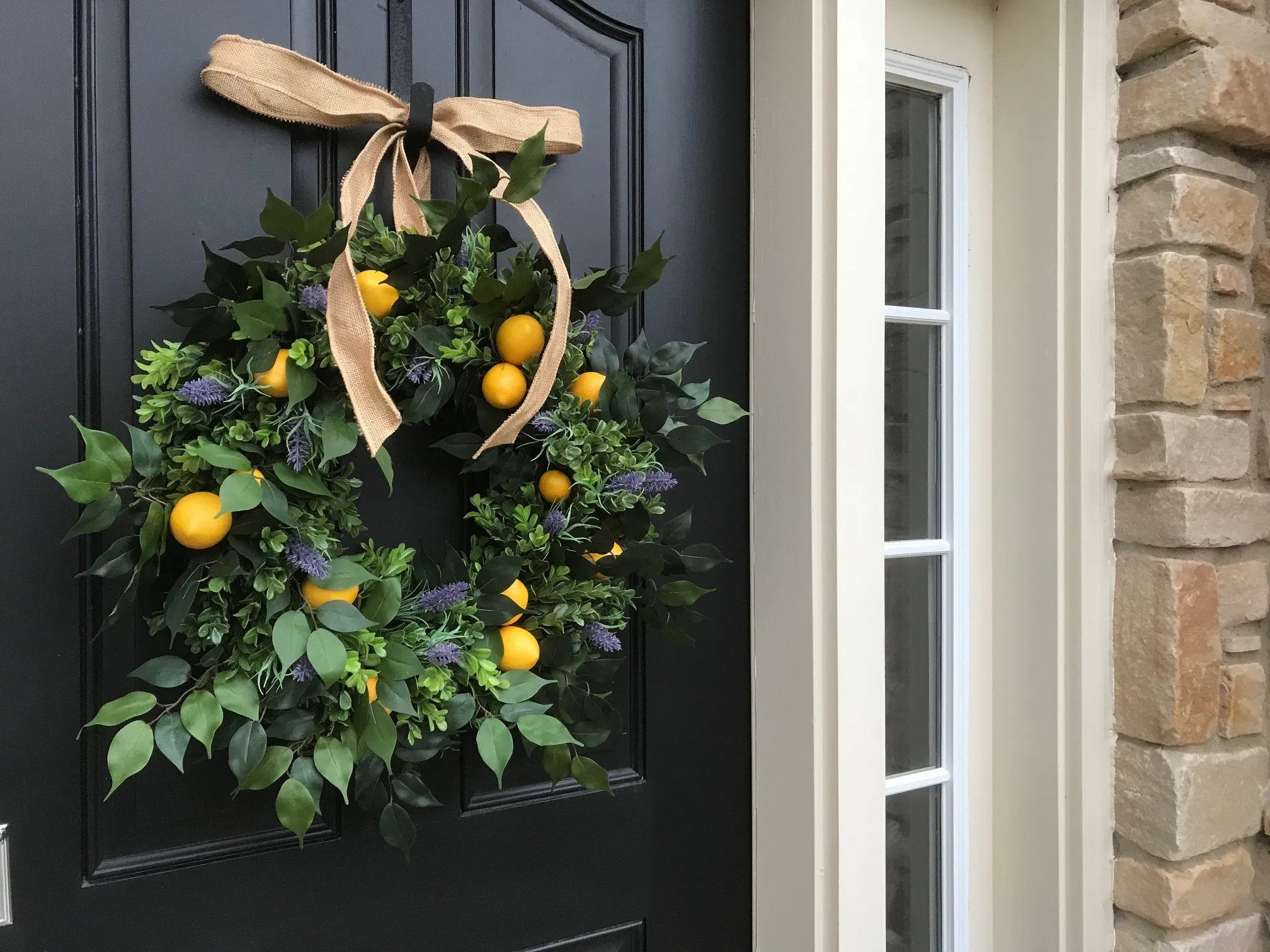 Lemons and Boxwood Wreath with Lavender