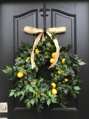 Lemons and Boxwood Wreath with Lavender