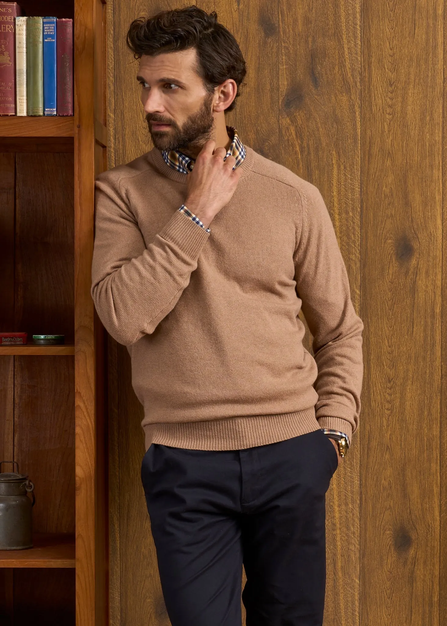 Lenzie Men's Lambswool Jumper In Camel - Regular Fit