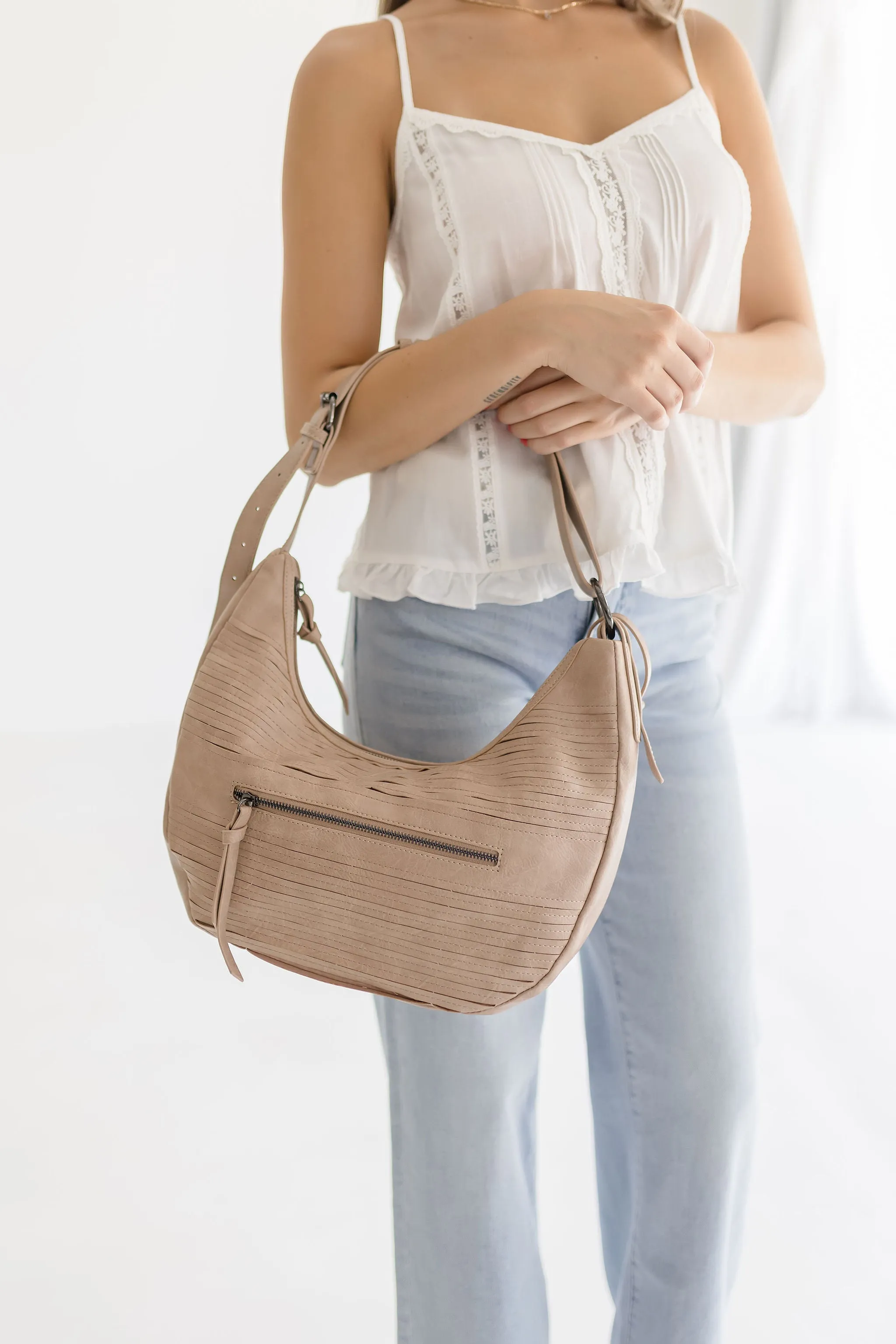 Leona Vegan Leather Hobo Shoulder Purse Taupe