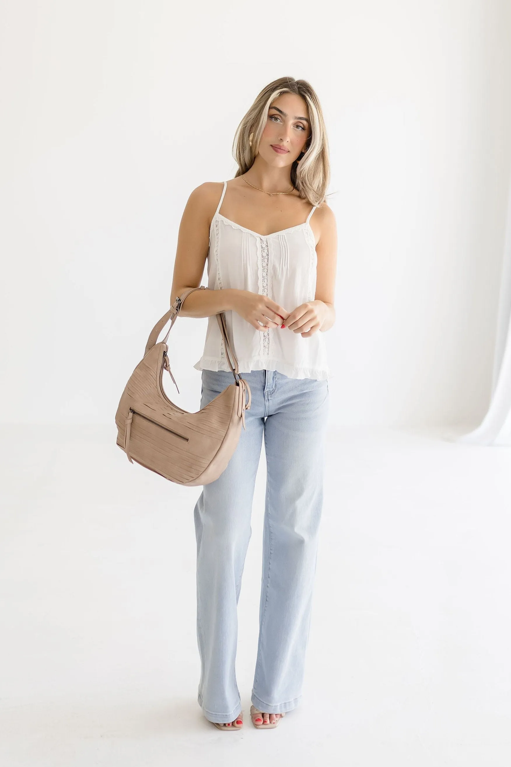 Leona Vegan Leather Hobo Shoulder Purse Taupe