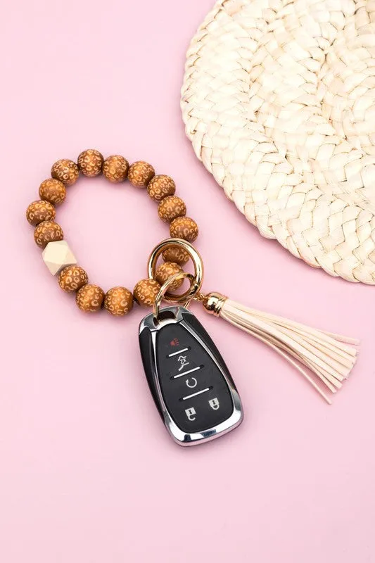 Leopard Beaded Key Ring