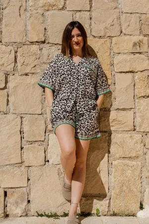 Leopard Print Cotton Pyjamas Shorts Set