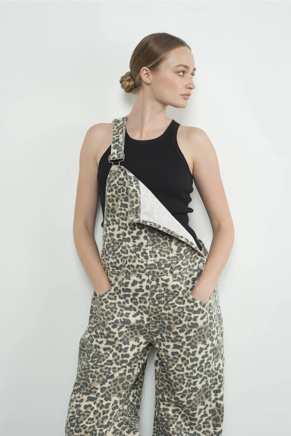 Leopard Print Denim Overalls