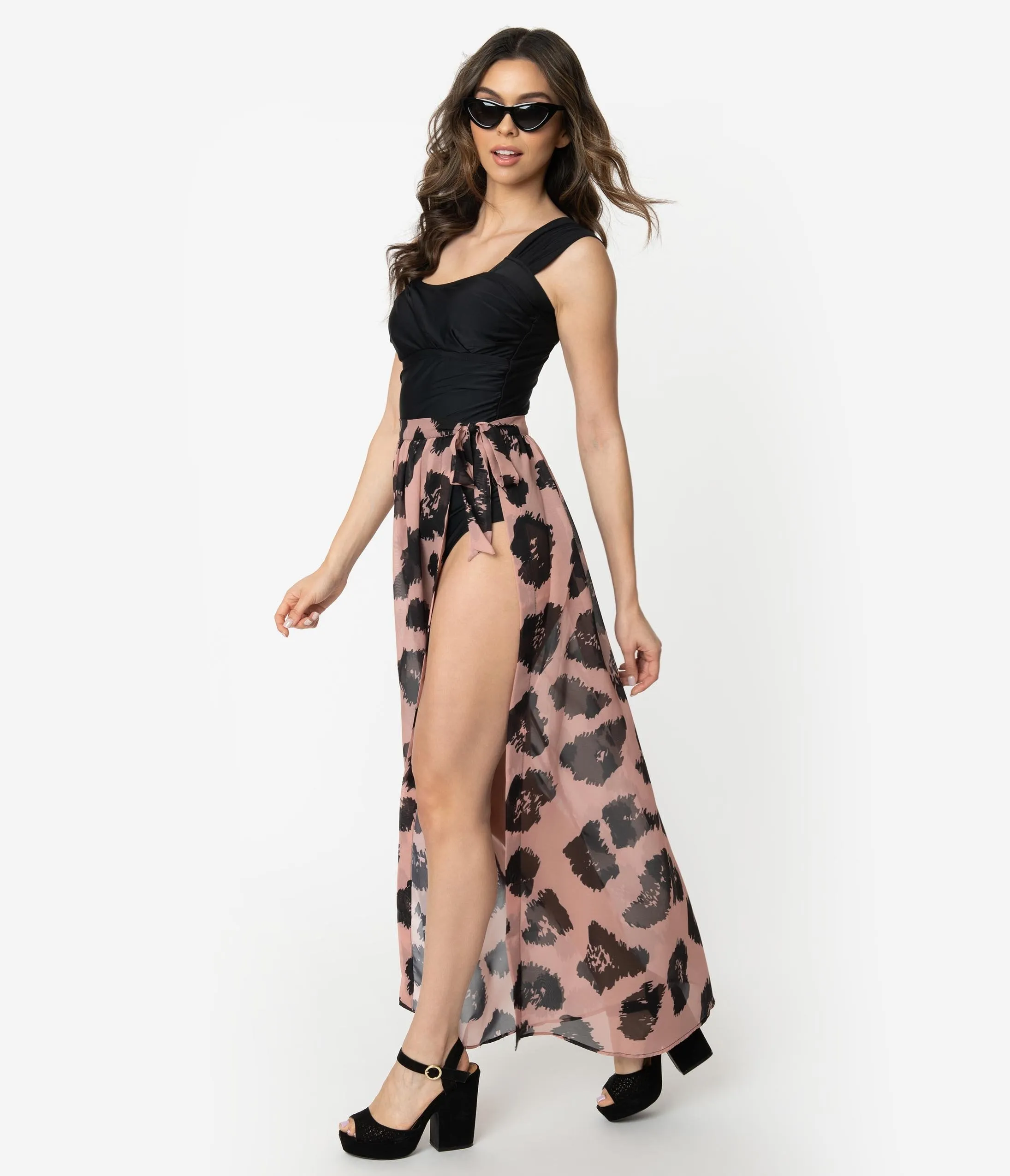 Leopard Print Long Wrap Skirt Swim Coverup