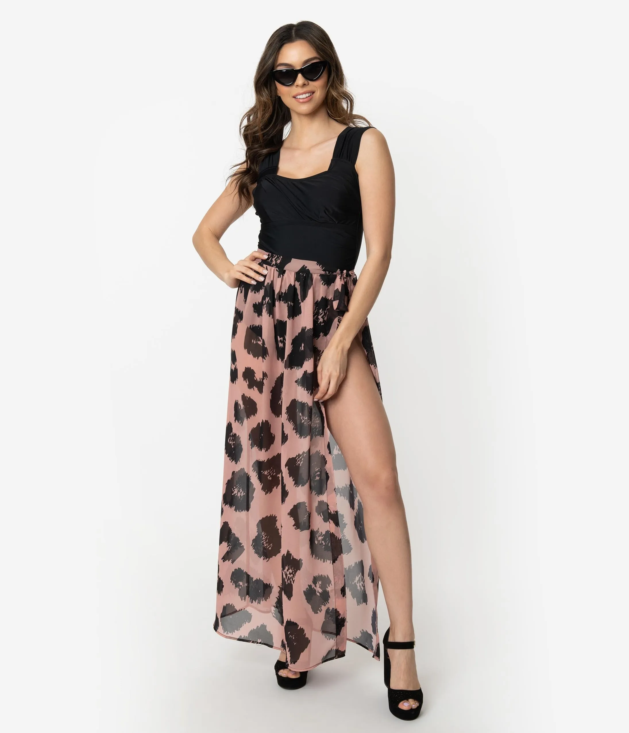 Leopard Print Long Wrap Skirt Swim Coverup