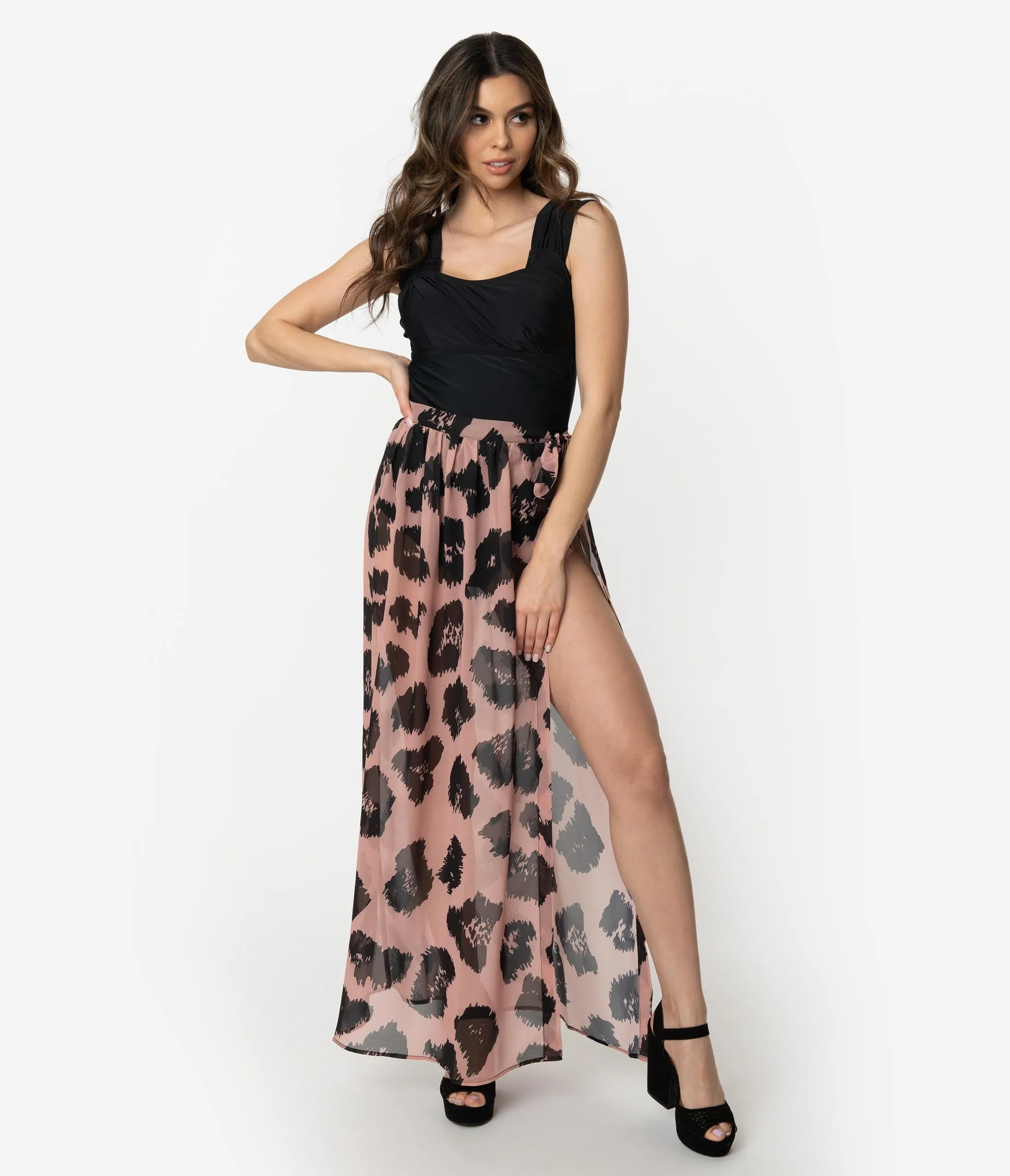 Leopard Print Long Wrap Skirt Swim Coverup