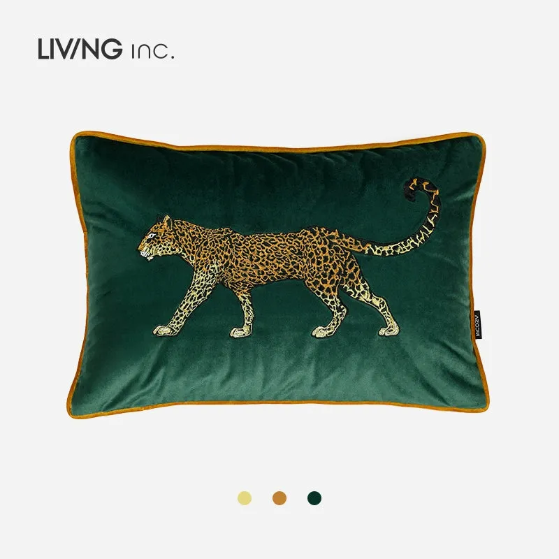 Leopard Velvet Embroidered Pillow Light Luxury Model Room Living Room Pillow Sofa Cushion Dark Green