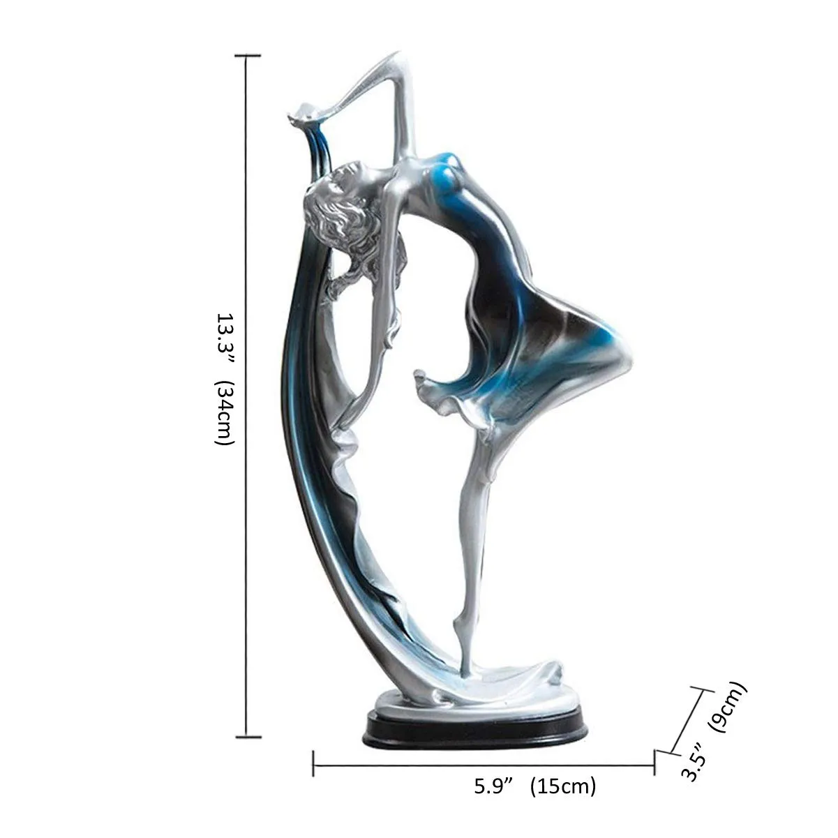 Lependor 13inch Resin Dancing Girl Sculpture Statue Simple Modern Graceful Dance Movements, Beautiful Dancer Statue Cabinet Home Art Decor Statues - Blue