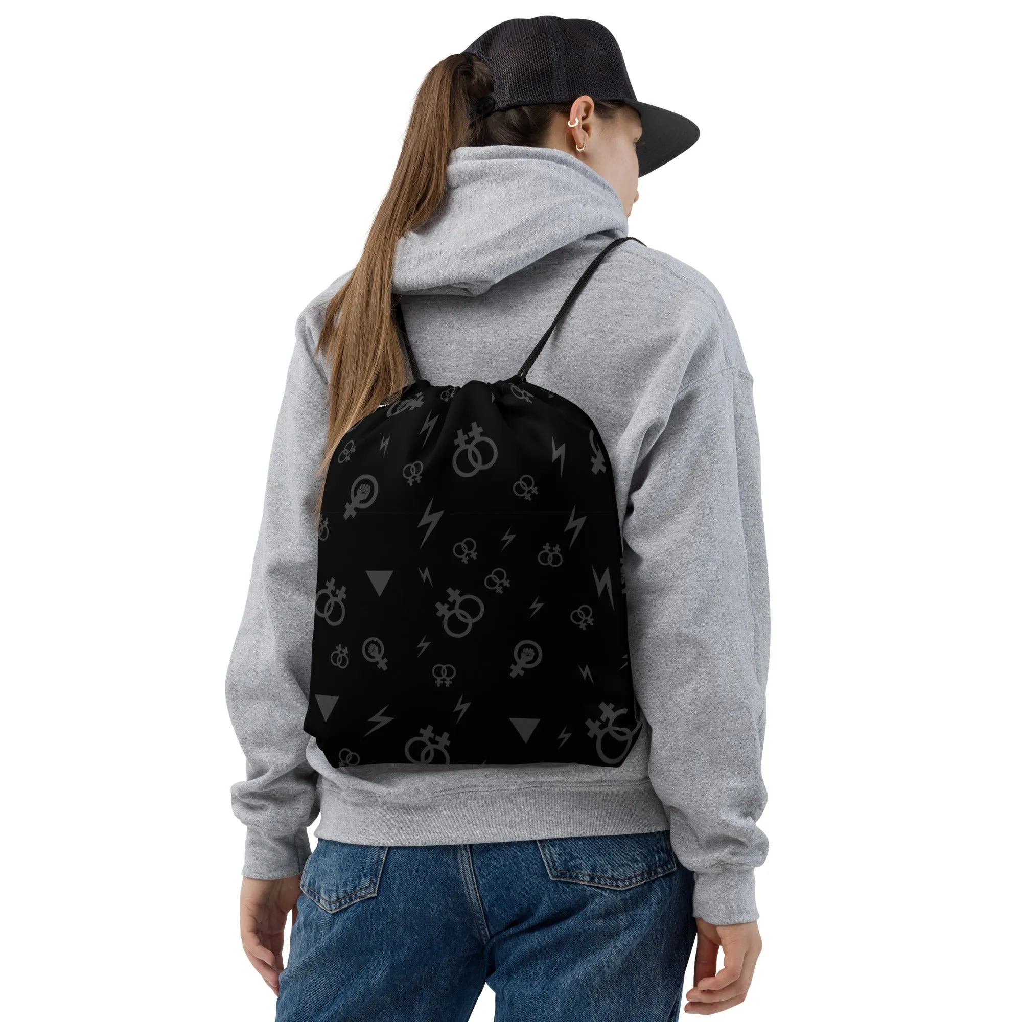 Lesbian Symbols on Black Drawstring bag