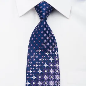 Leslie Vince Men's Rhinestone Tie Purple Geometric On Blue With Sparkles