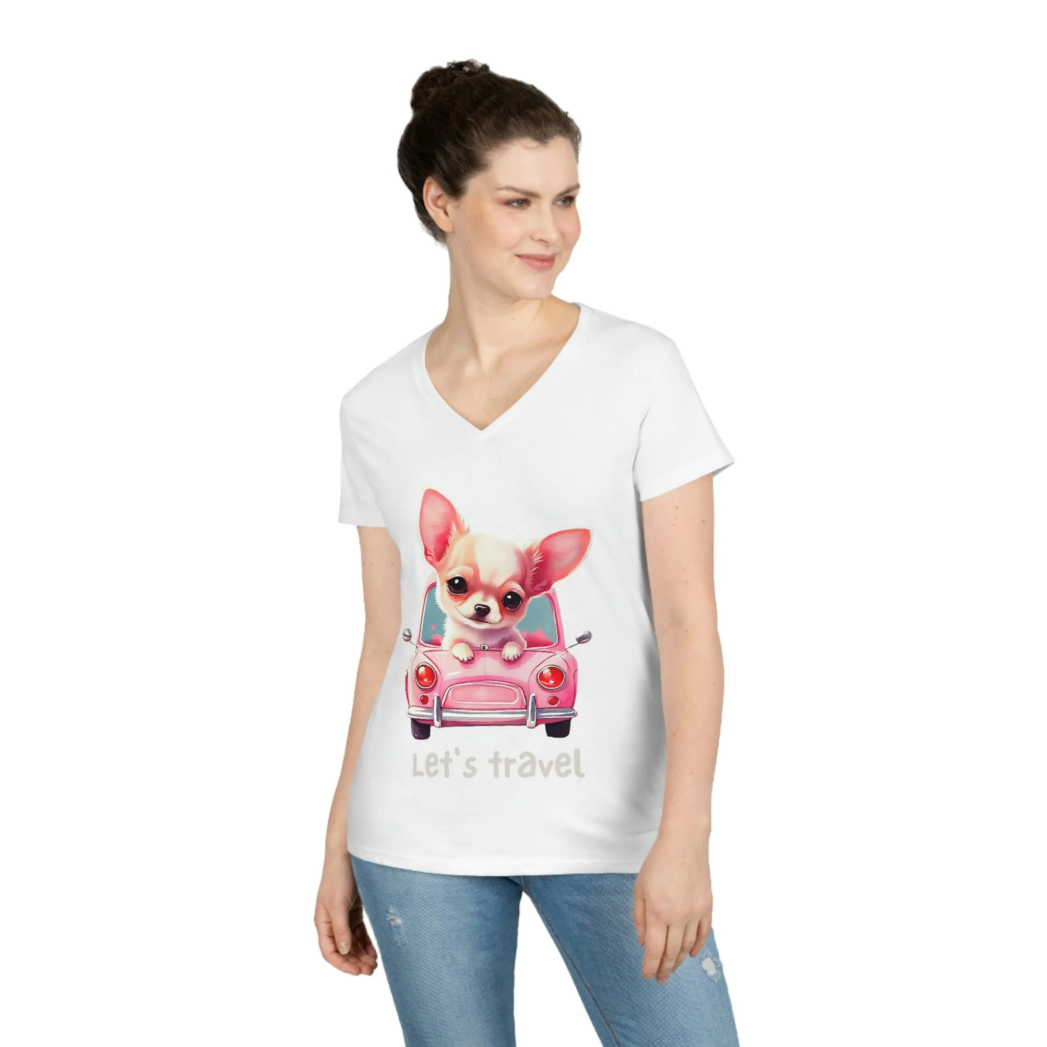 Let’s Travel Dog Ladies' V-Neck T-Shirt POD