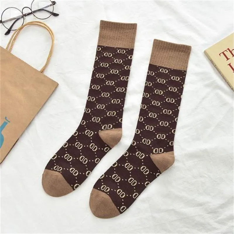 Letter Double D Long Tube Calf Socks Women Pure Pile Pile Women'S Cotton Socks High Tube Knee-Length Socks