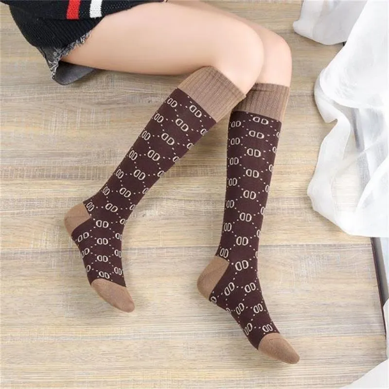 Letter Double D Long Tube Calf Socks Women Pure Pile Pile Women'S Cotton Socks High Tube Knee-Length Socks