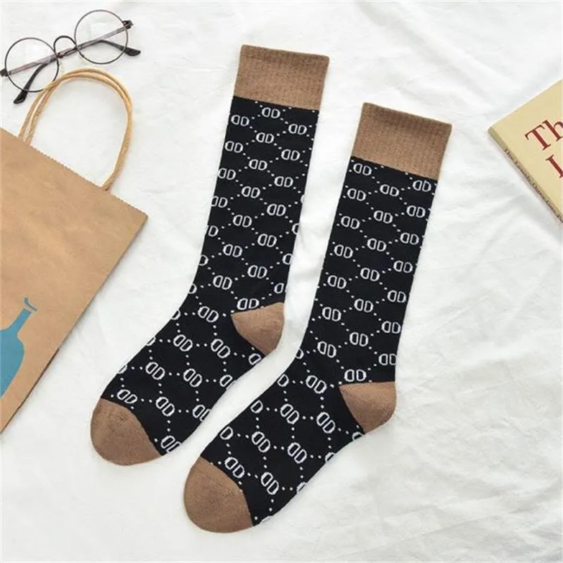 Letter Double D Long Tube Calf Socks Women Pure Pile Pile Women'S Cotton Socks High Tube Knee-Length Socks