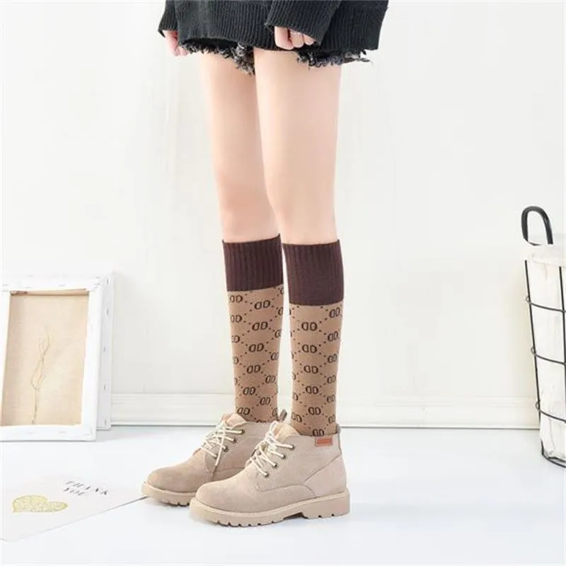 Letter Double D Long Tube Calf Socks Women Pure Pile Pile Women'S Cotton Socks High Tube Knee-Length Socks