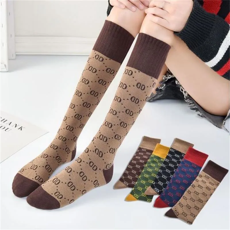 Letter Double D Long Tube Calf Socks Women Pure Pile Pile Women'S Cotton Socks High Tube Knee-Length Socks