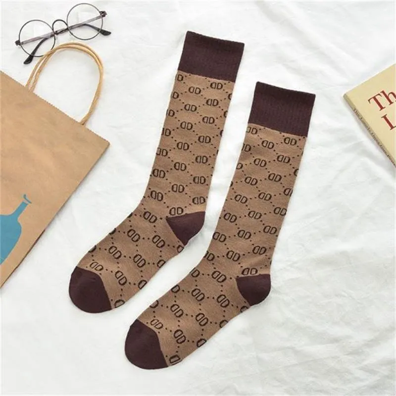 Letter Double D Long Tube Calf Socks Women Pure Pile Pile Women'S Cotton Socks High Tube Knee-Length Socks