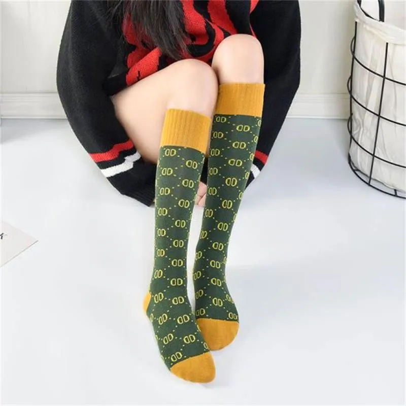 Letter Double D Long Tube Calf Socks Women Pure Pile Pile Women'S Cotton Socks High Tube Knee-Length Socks