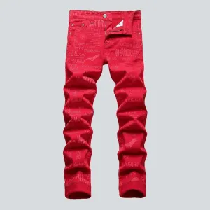 Letter embroidery red men's jeans