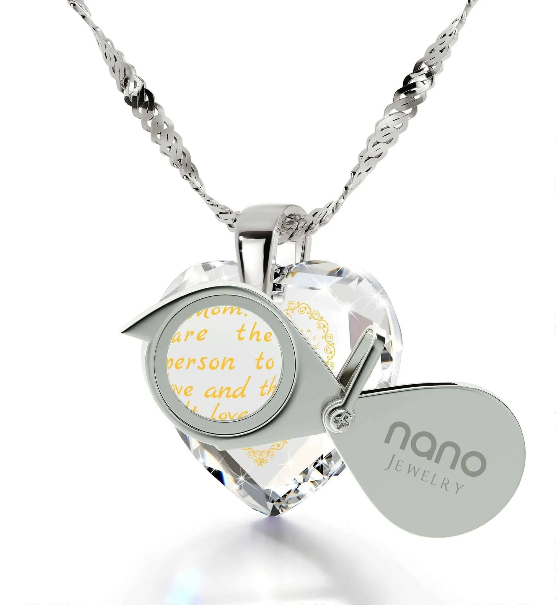 Letter to Mom, 14k White Gold Necklace, Zirconia