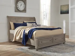 Lettner Light Gray King Storage Platform Sleigh Bed