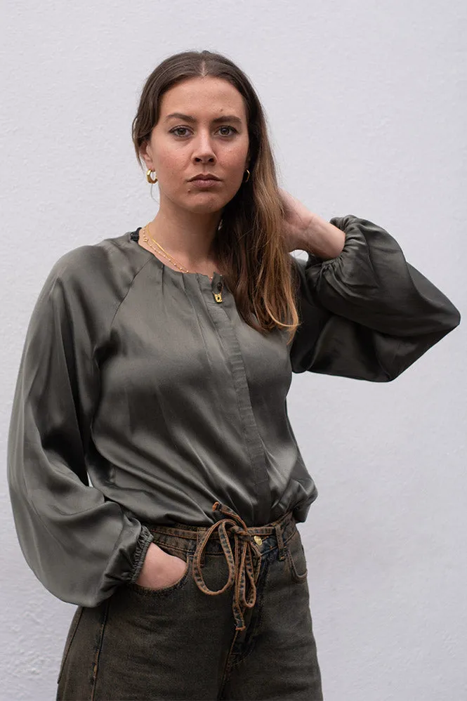 Leveté Gale Pewter Silk Blouse