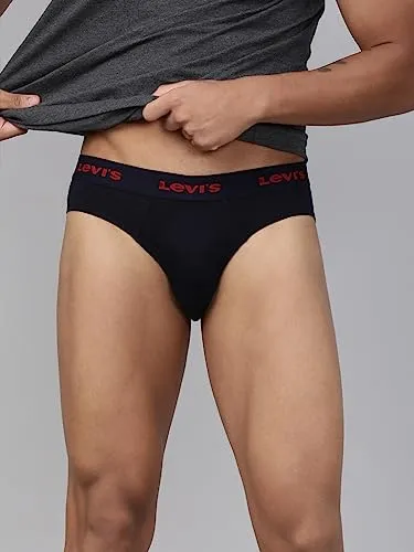 Levi's Men's Cotton Style #009 Neo Regular Fit Solid Brief (Pack of 2) (#009-BRIEF-BLK/NAVY-P2_Black,Navy_M)