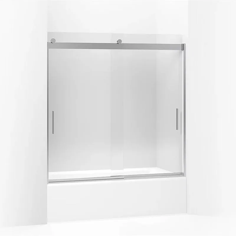 Levity 59.31" Clear Glass Sliding Bath Door in Bright Silver