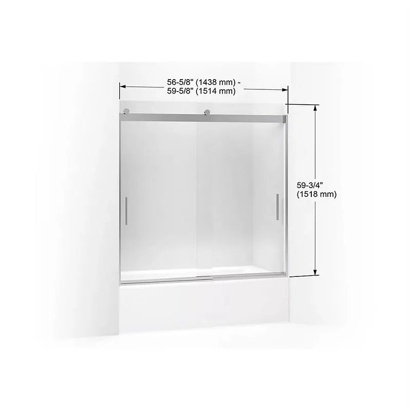 Levity 59.31" Clear Glass Sliding Bath Door in Bright Silver